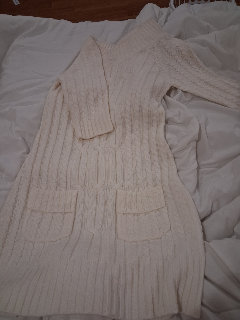 Cozy Cream Cable Knit Midi Dress with Pockets